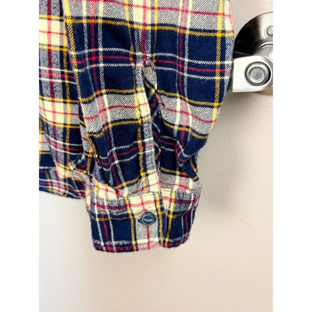 J. Crew Mens Flannel Shirt L Blue Yellow Plaid Cotton Long Sleeve AF877 Y2K